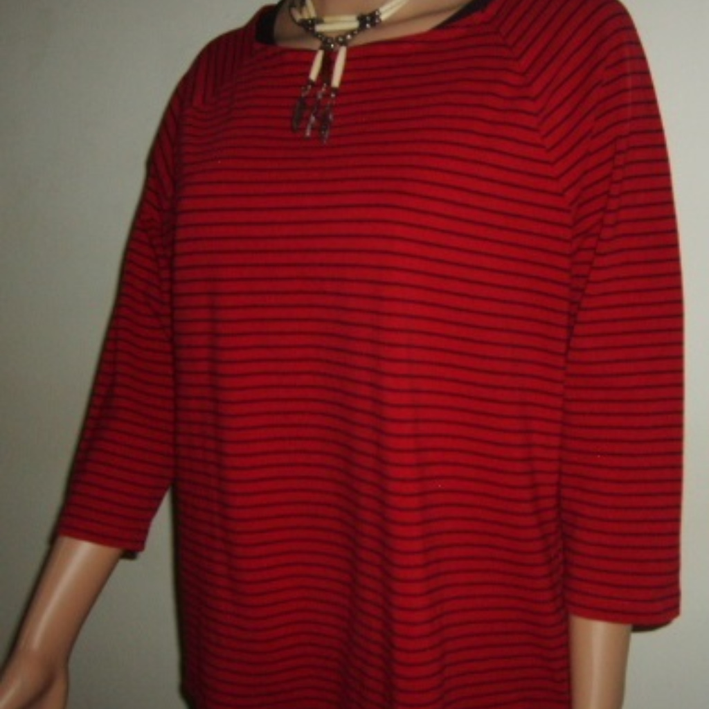 T Shirt Jones Ny Stripe 1x 3/4 Sleeves Stretchy
